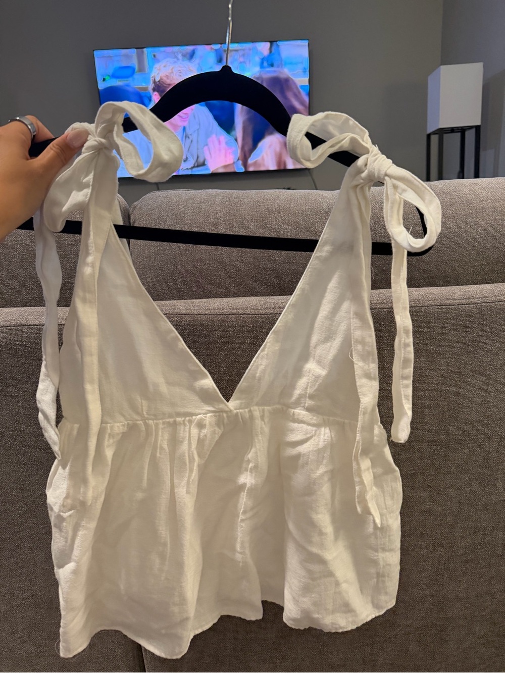 Zara White Tie-Shoulder Linen Tank Top